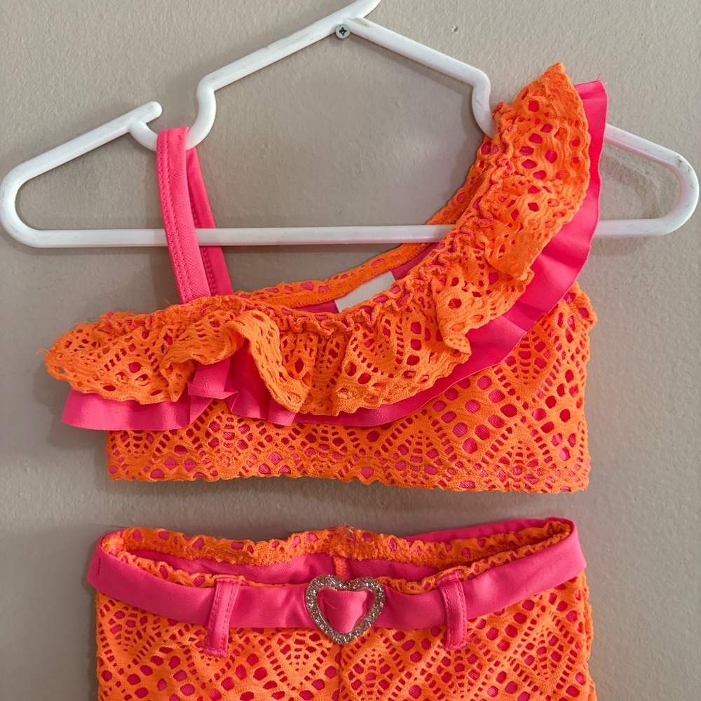 Kidgets Hot Pink & Neon Orange Crochet-Style Bikini Set – Girls Size 2T NWoT - Picture 3 of 15